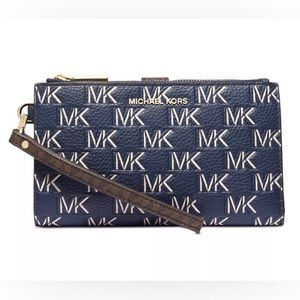 NWOT - MICHAEL MICHAEL KORS Jet Set Logo Double Zip Wristlet in Navy